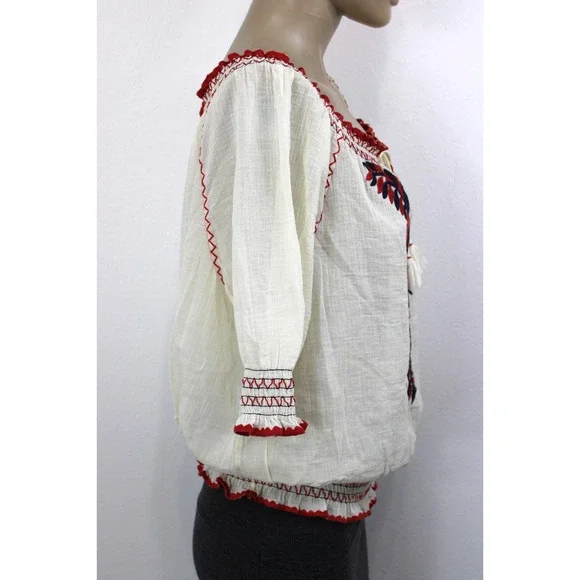 Tory Burch Womens M Off the Shoulder Floral Print Embroidered Tunic Top Blouse M - Picture 3 of 7